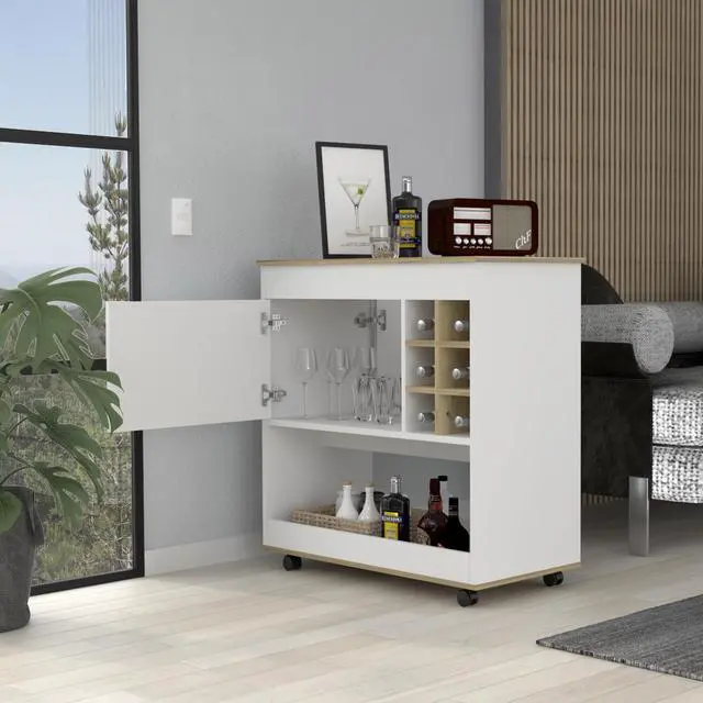 Alt view image 4 of 7 - Texas Bar Cart, One Cabinet, Six Bottle Cubbies, One Lower Panel, Four Casters