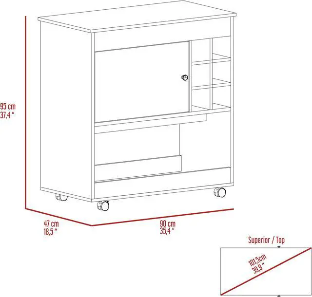 Alt view image 6 of 7 - Texas Bar Cart, One Cabinet, Six Bottle Cubbies, One Lower Panel, Four Casters