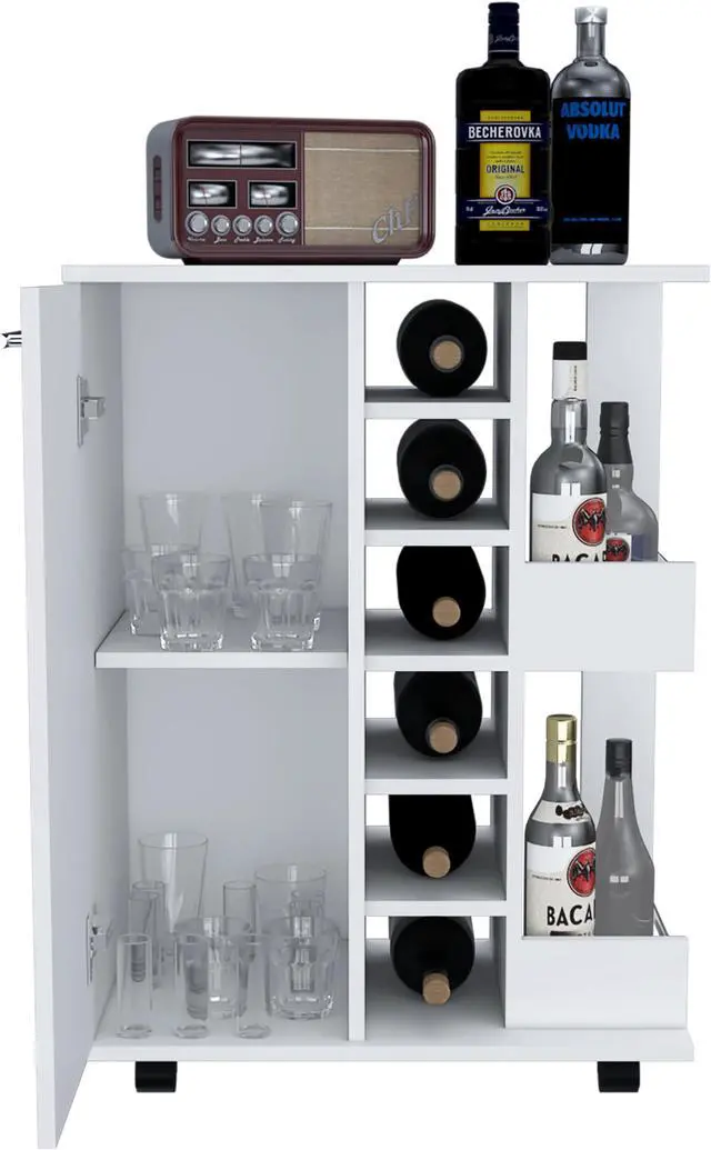 Alt view image 4 of 7 - Tennessee Bar Cart, One Cabinet With Division, Six Cubbies For Liquor, Two Shelves