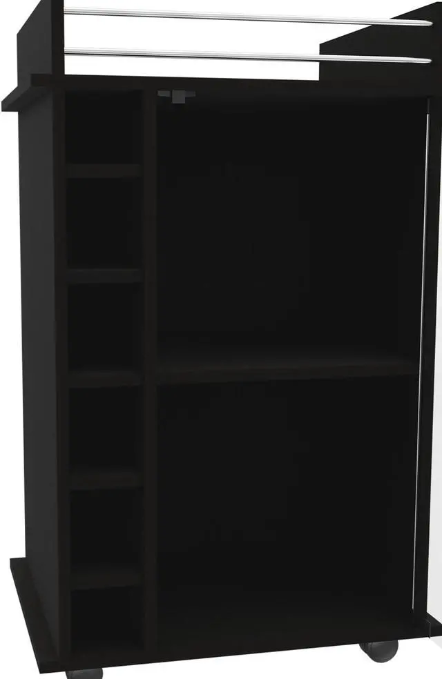 Alt view image 3 of 7 - Vegas Bar Cart, Two Tier Cabinet With Glass Door, Six Cubbies For Liquor