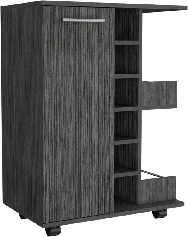 Alt view image 3 of 7 - Tennessee Bar Cart made of particle board With 1 Cabinet With Division, 6 Cubbies For liquor And 2 shelves
