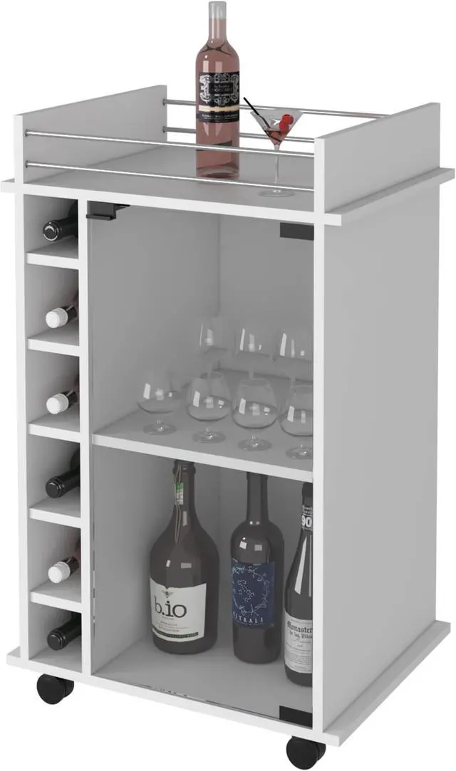 Alt view image 6 of 7 - Vegas Bar Cart, Two Tier Cabinet With Glass Door, Six Cubbies For Liquor