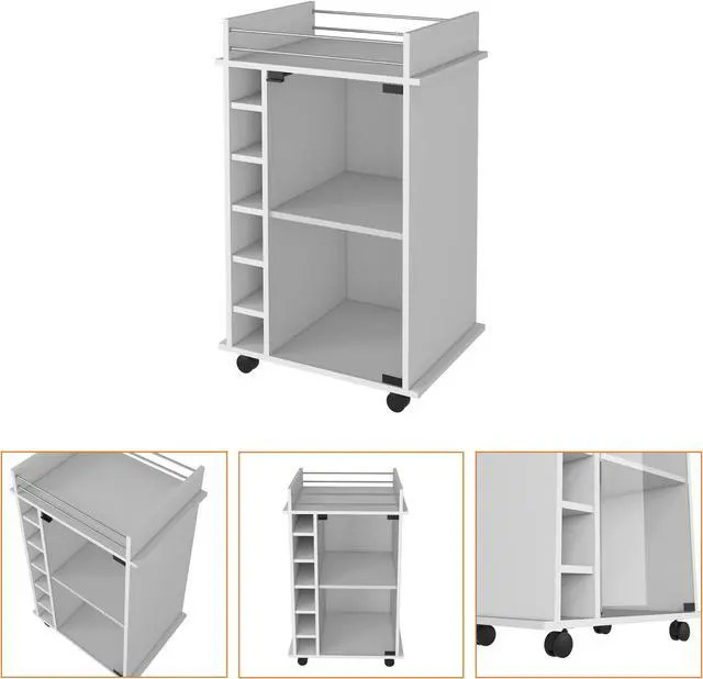 Alt view image 4 of 7 - Vegas Bar Cart, Two Tier Cabinet With Glass Door, Six Cubbies For Liquor