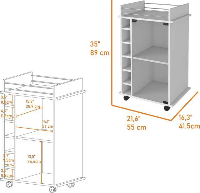 Alt view image 7 of 7 - Vegas Bar Cart, Two Tier Cabinet With Glass Door, Six Cubbies For Liquor