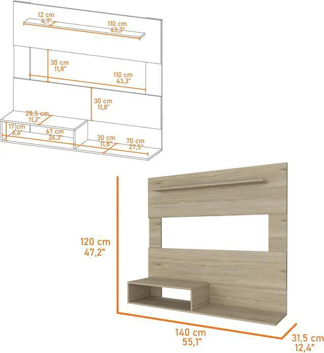 Alt view image 7 of 8 - Cabos Floating Entertainment Center For TV´s up 55", One Upper Shelf, Two Shelves