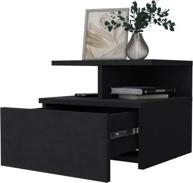 Alt view image 5 of 7 - Augusta Floating Nightstand, 2-Tier Shelf, 1-Drawer