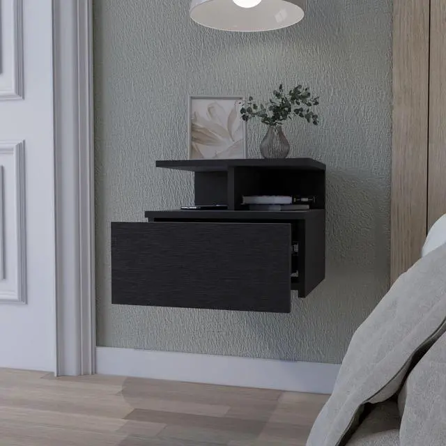 Alt view image 4 of 7 - Augusta Floating Nightstand, 2-Tier Shelf, 1-Drawer