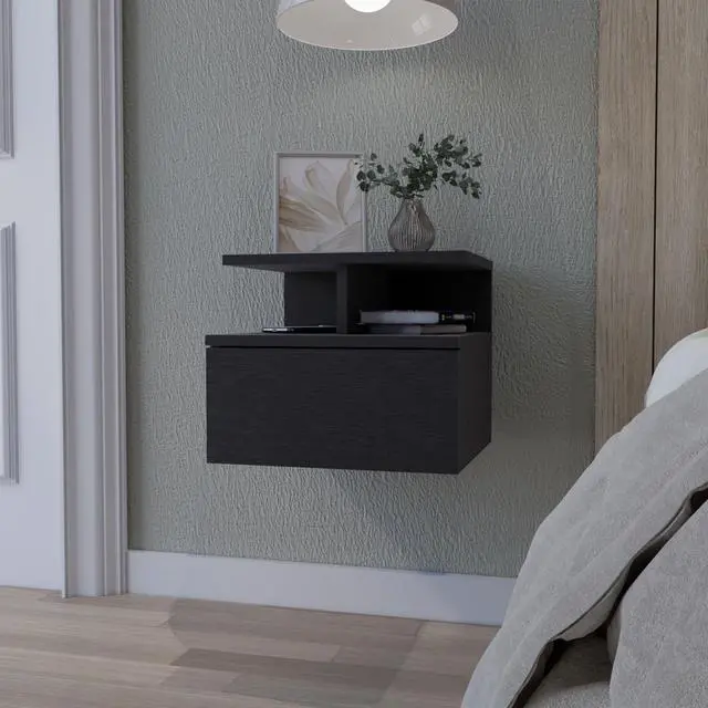 Alt view image 3 of 7 - Augusta Floating Nightstand, 2-Tier Shelf, 1-Drawer
