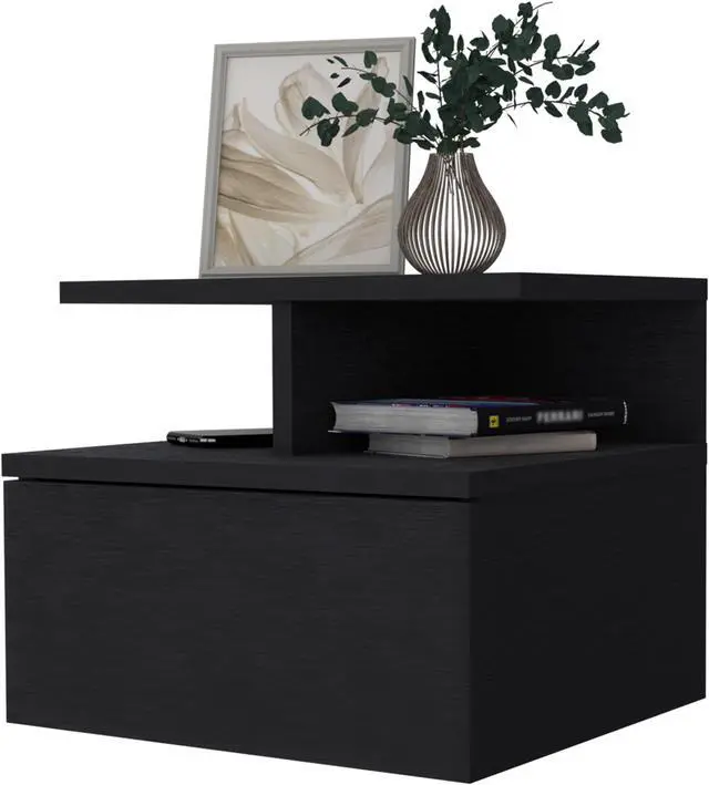 Alt view image 6 of 7 - Augusta Floating Nightstand, 2-Tier Shelf, 1-Drawer
