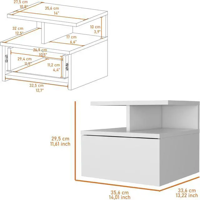 Alt view image 7 of 7 - Augusta Floating Nightstand, 2-Tier Shelf, 1-Drawer