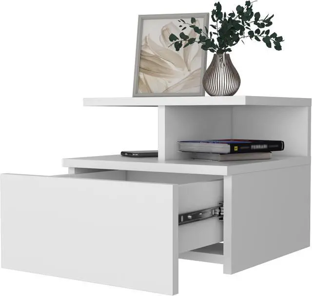 Alt view image 6 of 7 - Augusta Floating Nightstand, 2-Tier Shelf, 1-Drawer