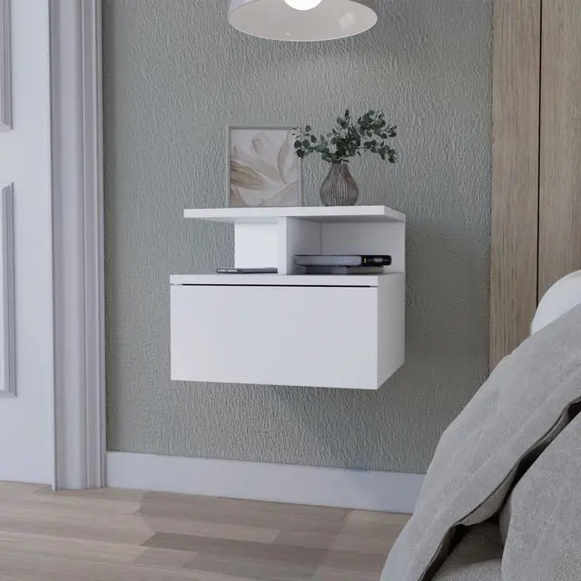 Alt view image 3 of 7 - Augusta Floating Nightstand, 2-Tier Shelf, 1-Drawer