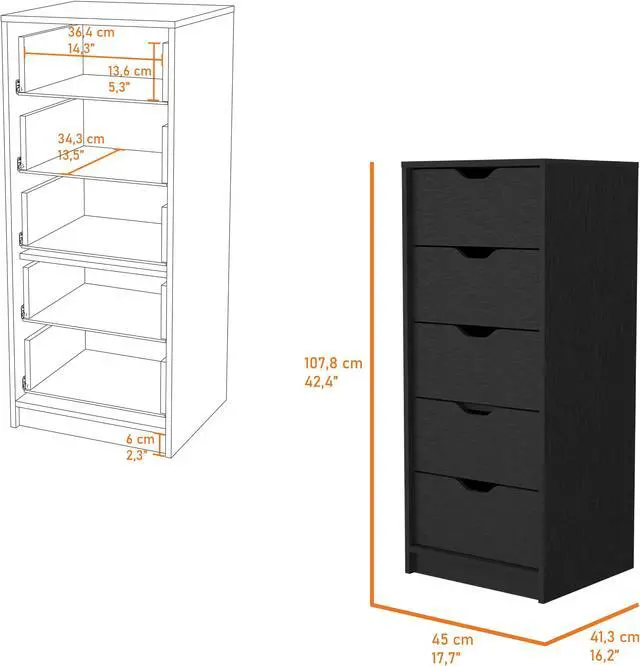 Alt view image 7 of 7 - Dillon 5 Narrow Drawer Dresser, Tall Chest of Drawers