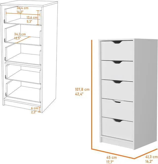 Alt view image 7 of 7 - Dillon 5 Narrow Drawer Dresser, Tall Chest of Drawers