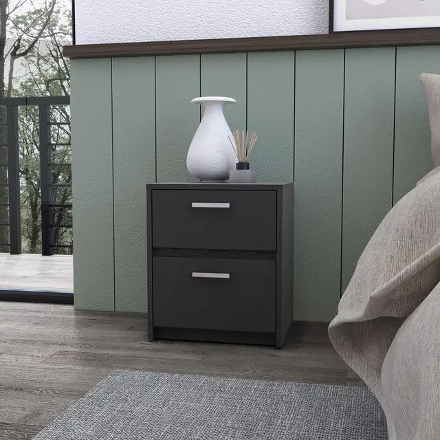 Alt view image 3 of 7 - Myrtle 2 Drawers Nightstand, Bedside Table with Metal Handles