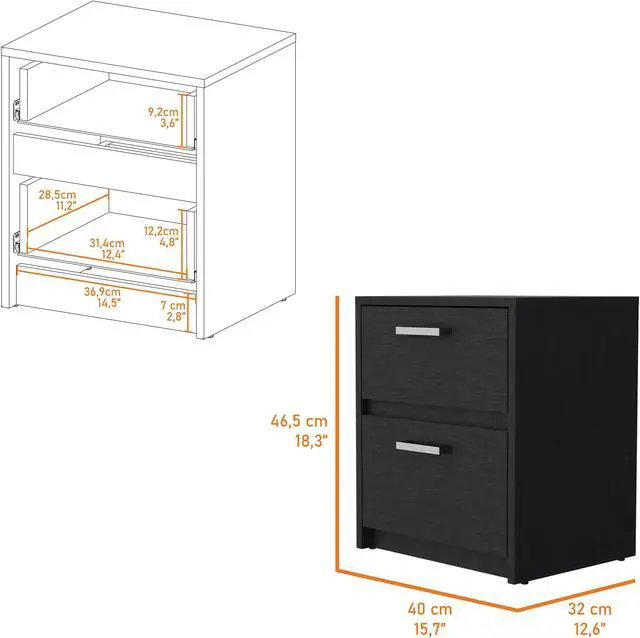 Alt view image 7 of 7 - Myrtle 2 Drawers Nightstand, Bedside Table with Metal Handles