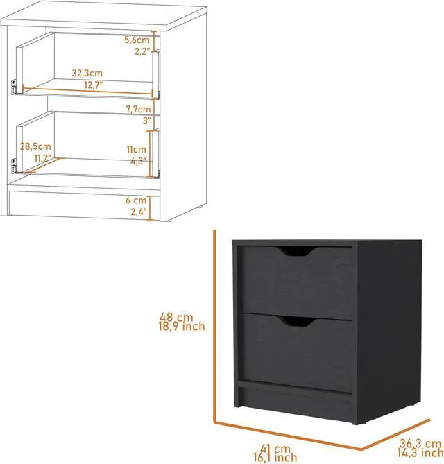 Alt view image 7 of 7 - Dillon 2 Drawers Nightstand, Bedside Table with Storage