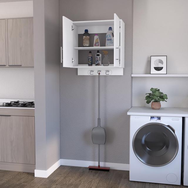 Alt view image 4 of 7 - Weiser Wall Storage Cabinet, Space Saver Storage Cabinet with Broom Hangers