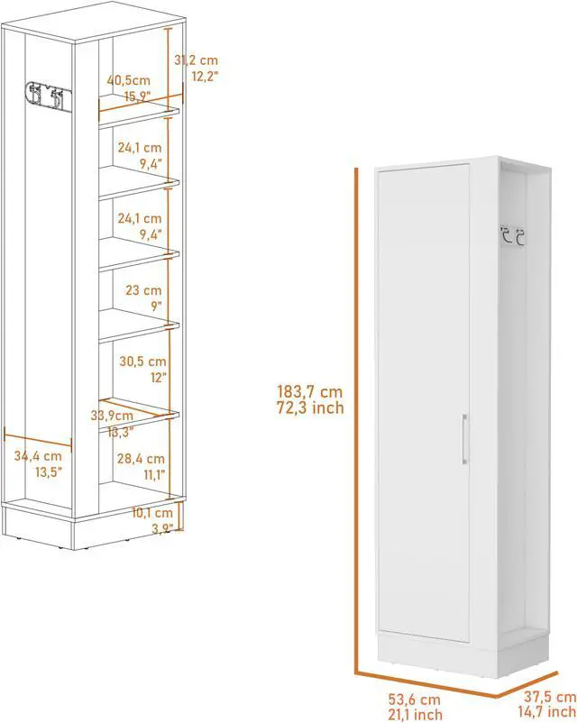 Alt view image 7 of 7 - Nampa Storage Cabinet, Single Door, Broom Hangers ,White