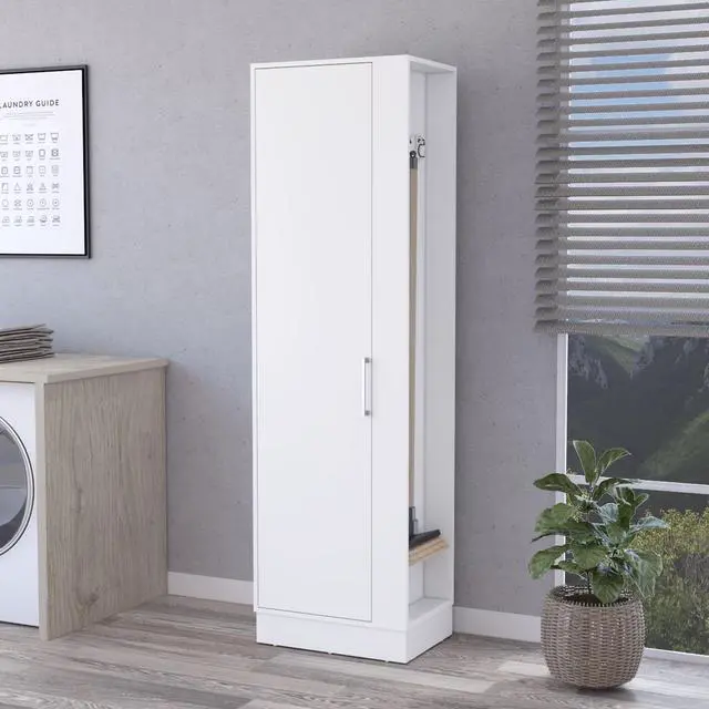 Alt view image 3 of 7 - Nampa Storage Cabinet, Single Door, Broom Hangers ,White