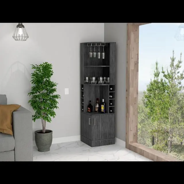 Alt view image 2 of 7 - Seattle Bar Cabinet, Eight Bottle Cubbies, Two Large Open Shelves