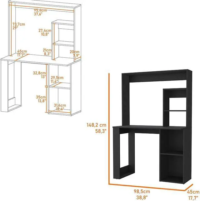 Alt view image 3 of 7 - Carroll Computer Desk with Hutch and Storage Shelves
