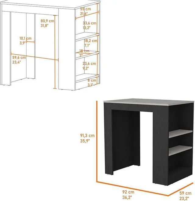Alt view image 3 of 7 - Harlan Kitchen Island, Counter Height Table Top with 3-Side Shelf