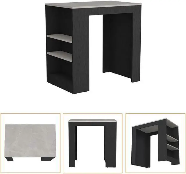 Alt view image 4 of 7 - Harlan Kitchen Island, Counter Height Table Top with 3-Side Shelf