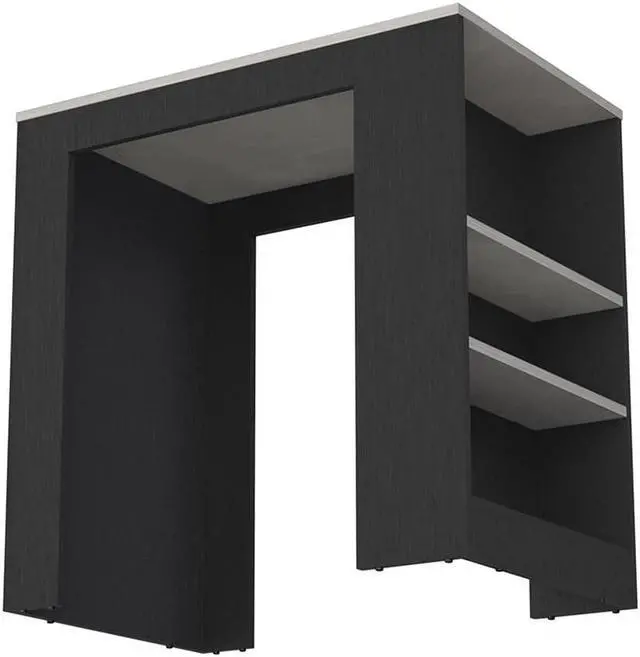 Alt view image 7 of 7 - Harlan Kitchen Island, Counter Height Table Top with 3-Side Shelf