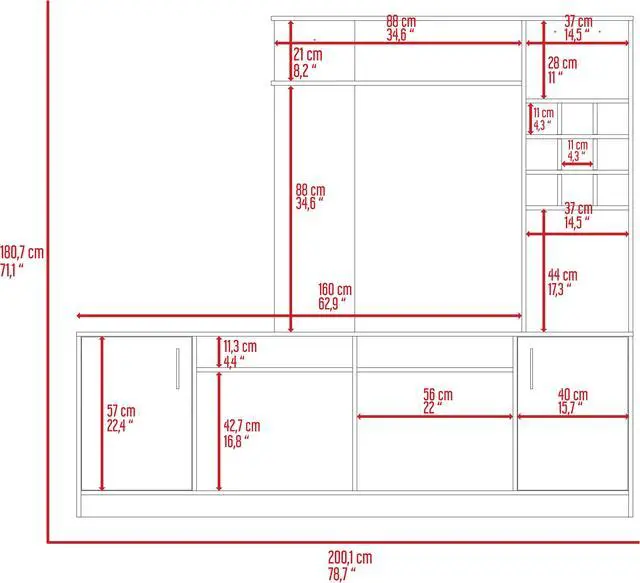 Alt view image 3 of 7 - Vibrant Entertainment Center For TV´s up  37", Double Doors Cabinet, Storage Spaces, Six External Shelves