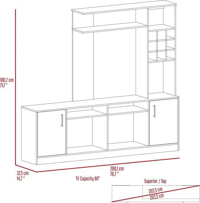 Alt view image 6 of 7 - Vibrant Entertainment Center For TV´s up  37", Double Doors Cabinet, Storage Spaces, Six External Shelves