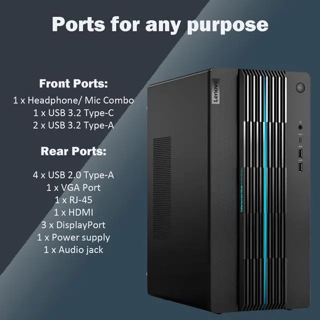 Alt view image 5 of 5 - Lenovo IdeaCentre 5i Gaming Desktop, 12th Gen Intel Core i7-12700 Processor, Geforce RTX 3060, 64GB RAM, 2TB PCIe SSD, DP, VGA, Wi-Fi 6, Windows 11 Home, Black
