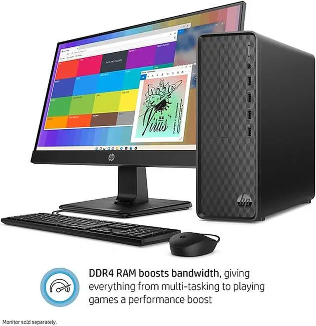 Alt view image 5 of 7 - HP SFF Tower Desktop, 13th Gen Intel Core i5-13400, 64GB RAM, 2TB PCIe SSD + 2TB HDD, VGA, HDMI, Wi-Fi, Wired KB & Mouse, Windows 11 Home, Black