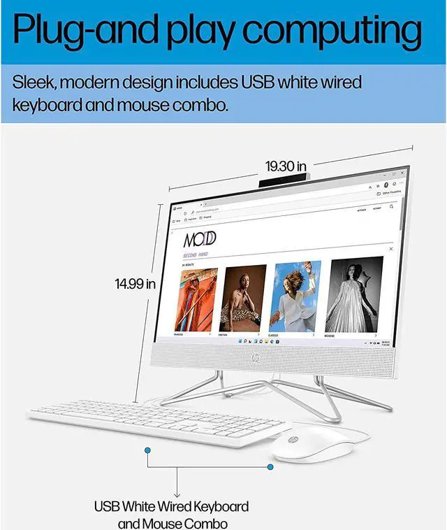 Alt view image 4 of 7 - HP All-in-One Desktop, 21.5" FHD Display, AMD Athlon Silver 3050U Processor, 8GB DDR4 RAM, 256GB PCIe M.2 SSD, Webcam, HDMI, RJ-45, Wi-Fi 5, Windows 11 Home, White