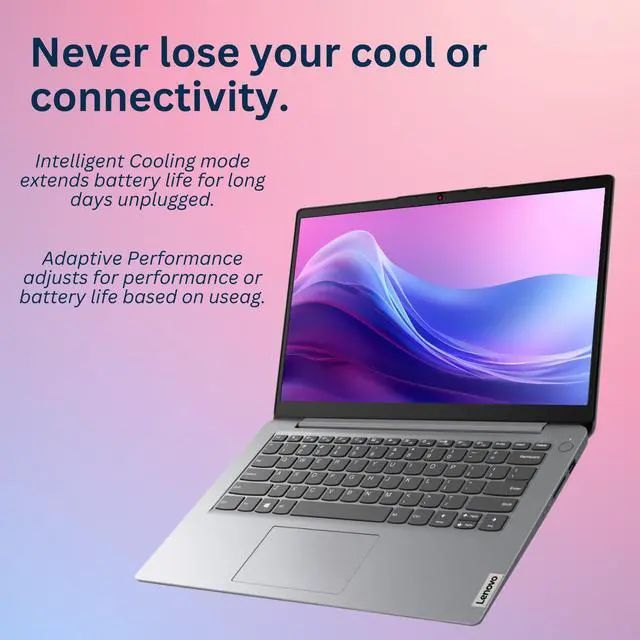 Alt view image 5 of 6 - Lenovo IdeaPad 1 Laptop, 14" HD Screen, Intel Celeron N4020, 4GB RAM, 128GB eMMC, Webcam, Wi-Fi 6, Windwos 11 Home, Grey