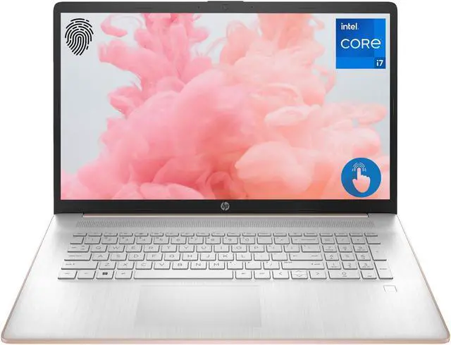 Main image of HP Essential 17t Laptop, 17.3" HD+ Touchscreen, Intel Core i7-1355U, 64GB RAM, 1TB SSD, Webcam, HDMI, Backlit Keyboard, Fingerprint Reader, Wi-Fi 6, Windows 11 Home, Pale Rose Gold