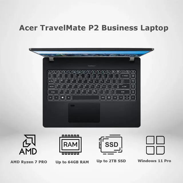 Alt view image 2 of 5 - Acer TravelMate P2 TMP214 Business Laptop, 14" FHD 1920 * 1080 Non-touch 60Hz, AMD Ryzen 7 5850U, AMD Radeon Graphics, 32GB DDR4 SODIMM RAM, 1TB PCIe M.2 SSD, Wi-Fi 6, Windows 11 Pro, Black