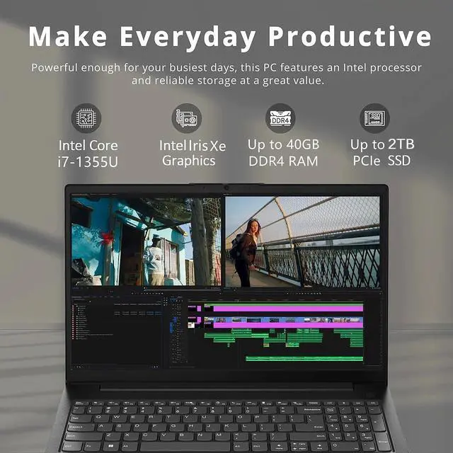 Alt view image 4 of 5 - Lenovo V15 G4 Business Laptop, 15.6" FHD Screen, 13th Gen Intel 10 Cores i7-1355U up to 5.0GHz, 40GB RAM, 1TB PCIe SSD, HD Camera with Privacy Shutter, Wi-Fi, HDMI, Windows 11 Pro, Black