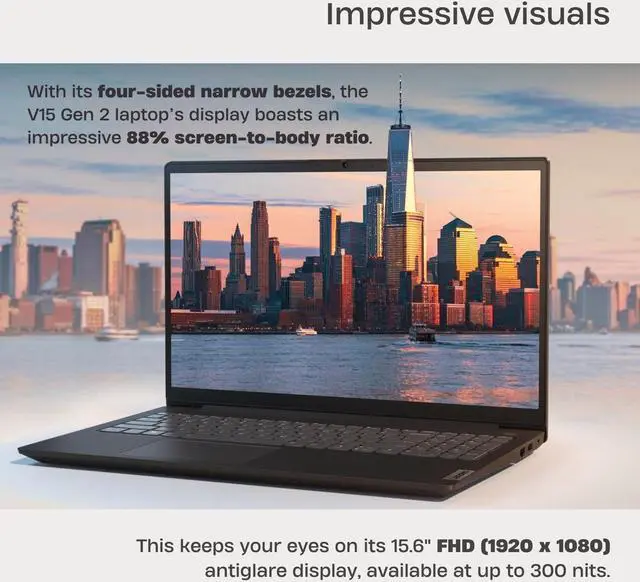 Alt view image 3 of 4 - LENOVO V-Series V15 Gen 2 Business Laptop, 15.6" FHD Display, Intel Celeron N4500, 16GB RAM, 512GB SSD, Webcam, HDMI, Wi-Fi, Windows 11 Pro, Black