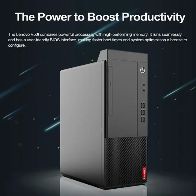 Alt view image 2 of 4 - LENOVO V50t Business Tower Desktop, Intel Core i5-10400, 16GB RAM, 1TB SSD, DVD-RW, Wired Keyboard & Mouse, HDMI, RJ-45, VGA, Wi-Fi, Windows 11 Pro, Black