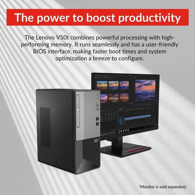 Alt view image 3 of 5 - Lenovo V50t Gen 2 Business Tower Desktop, Intel Core i5-10400, 32GB RAM DDR4, 1TB SSD + 2TB HDD, DVD-RW, HDMI, RJ-45, Display Port, Windows 11 Pro, Black