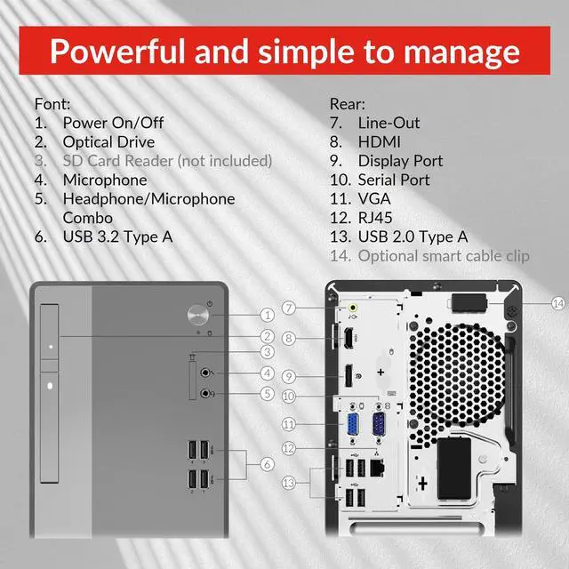 Alt view image 4 of 5 - Lenovo V50t Gen 2 Business Tower Desktop, Intel Core i5-10400, 32GB RAM DDR4, 1TB SSD + 2TB HDD, DVD-RW, HDMI, RJ-45, Display Port, Windows 11 Pro, Black