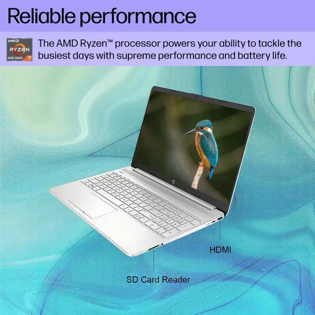 Alt view image 3 of 7 - HP Essential Laptop, 15.6 FHD Touchscreen, AMD Ryzen 7 5700U Processor, 64GB RAM, 1TB SSD, Webcam, SD Card Reader, Numeric Keypad, HDMI, Wi-Fi, Windows 11 Pro, Silver