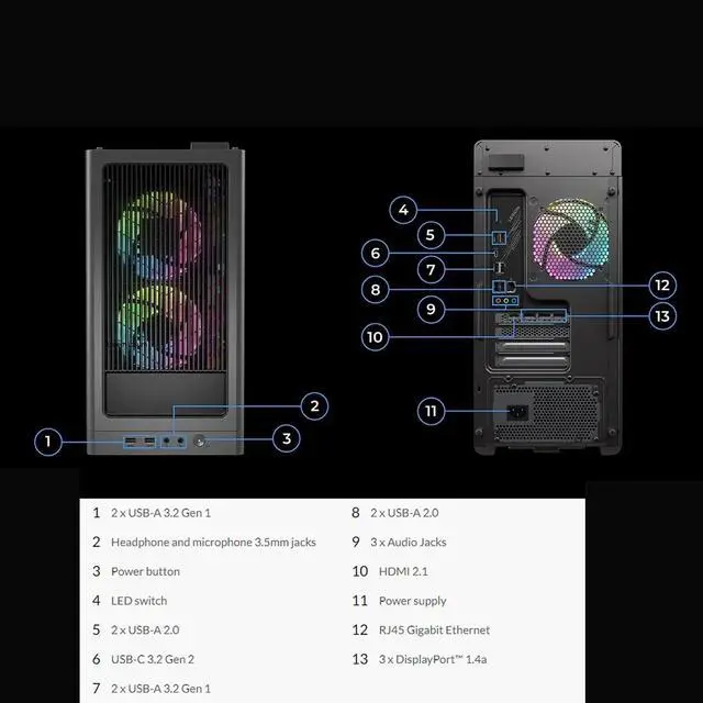 Alt view image 4 of 6 - Lenovo Legion T5 Ultimate Gaming Tower Desktop, Intel Core i7-13700F, NVIDIA GeForce RTX 4060 Ti, 32GB DDR5 RAM, 2TB SSD, HDMI, Display Ports, Wired Keyboard&Mouse, Wi-Fi 6E, Windows 11 Home, Black
