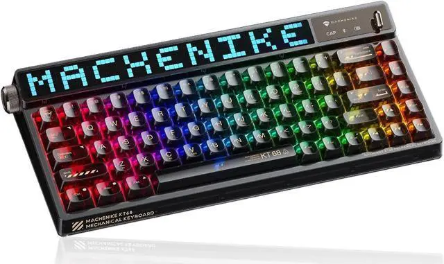 Main image of Machenike KT68 Pro 65% RGB Wireless Compact Mechanical Gaming Keyboard, Customizable LED Screen, 3-Modes 68 Keys Hot Swappable Gateron Yellow Switch, Anti-Ghosting, Transparent Keycaps, Win/Mac, Black
