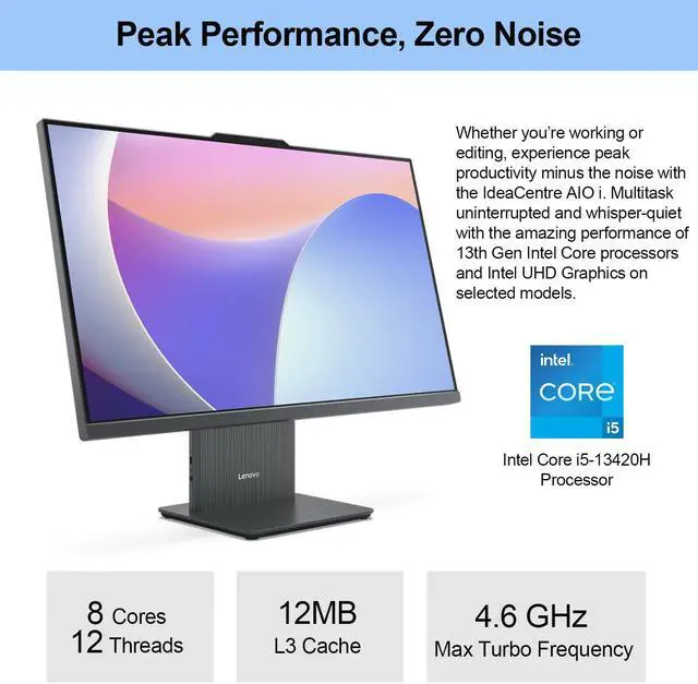 Alt view image 2 of 7 - Lenovo IdeaCentre I Business All-in-One, 27" FHD Touchscreen 100Hz, Intel Core i5-13420H, 16GB DDR5 RAM, 512GB SSD, HDMI, Webcam, Wireless Keyboard & Mouse, Wi-Fi 6, Windows 11 Pro, Grey