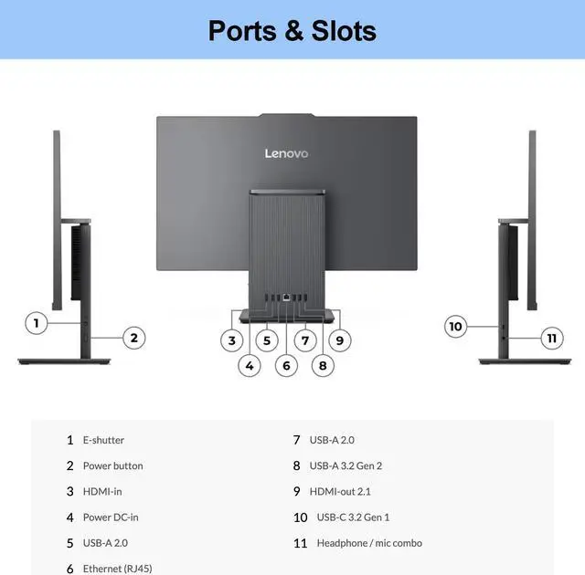 Alt view image 5 of 7 - Lenovo IdeaCentre I Business All-in-One, 27" FHD Touchscreen 100Hz, Intel Core i5-13420H, 16GB DDR5 RAM, 512GB SSD, HDMI, Webcam, Wireless Keyboard & Mouse, Wi-Fi 6, Windows 11 Pro, Grey