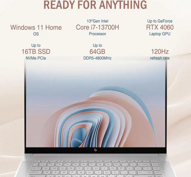 Alt view image 2 of 7 - HP Envy 16-h1053dx Daily Traditional Laptop, 16" WQXGA 2560*1600 Touchscreen 120Hz, Core i7-13700H, GeForce RTX 4060, 64GB DDR5 RAM, 4TB PCIe M.2 SSD, Wi-Fi 6, Windows 11 Home, Silver