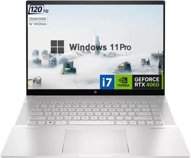 Main image of HP Envy 16-h1053dx Business Laptop, 16" WQXGA Touchscreen 120Hz, Core i7-13700H, GeForce RTX 4060, 64GB DDR5 RAM, 2TB PCIe M.2 SSD, Wi-Fi 6, Windows 11 Pro, Silver