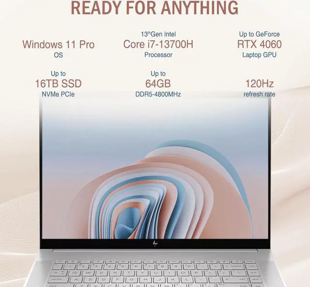 Alt view image 2 of 6 - HP Envy 16-h1053dx Business Laptop, 16" WQXGA Touchscreen 120Hz, Core i7-13700H, GeForce RTX 4060, 64GB DDR5 RAM, 2TB PCIe M.2 SSD, Wi-Fi 6, Windows 11 Pro, Silver